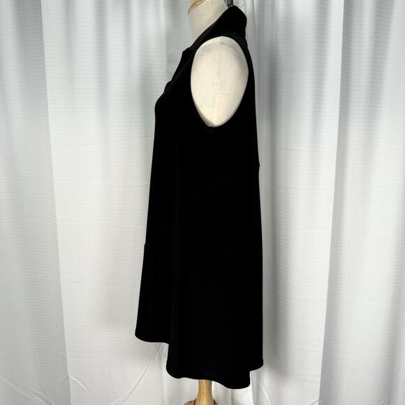 Sympli Black Fluid Jersey Knit Collared Long A-Line Tunic Top Sleeveless Size 10 - Picture 4 of 10